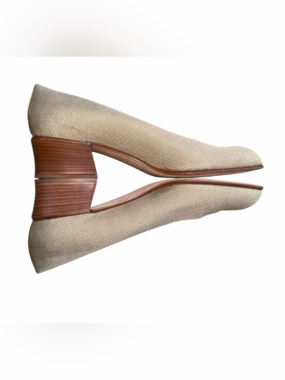 Classic Via Spiga Beige Woven Block Heel Pumps -Designer-Inspired Shoe Size 10 B